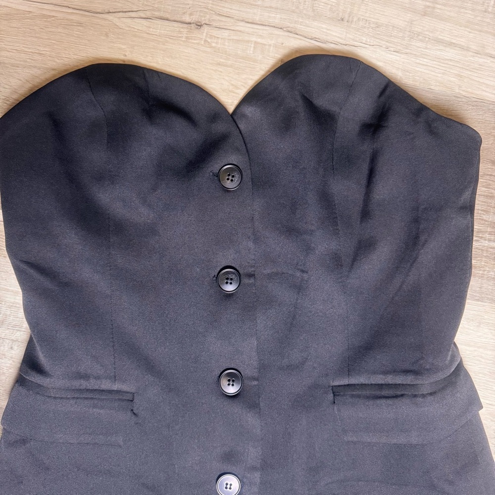 Commense Strapless Solid Black Button Up Suit Top - image 2